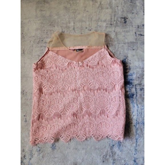 Am Signature Tops - Am Signature Pink Lace Bateau mesh blouse Size Small